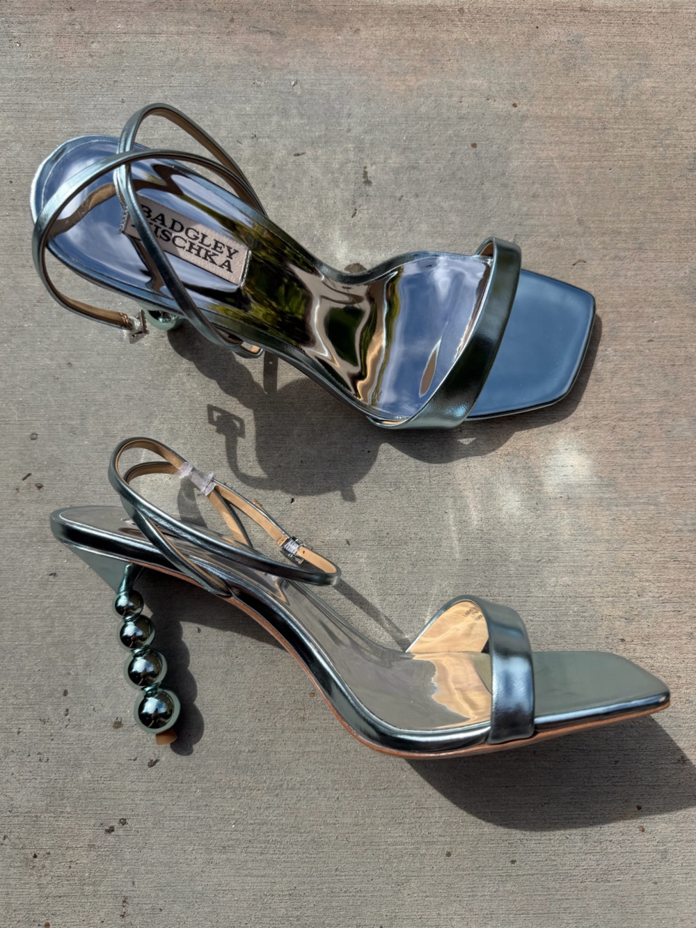Badgley Mischka "Callie" Metallic Silver Beaded Heel Sandals
Size: 10 NWOT
